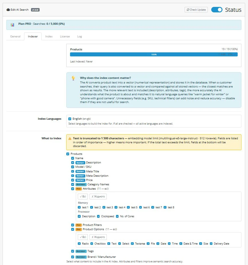 AI Search — Indexer settings: What to Index