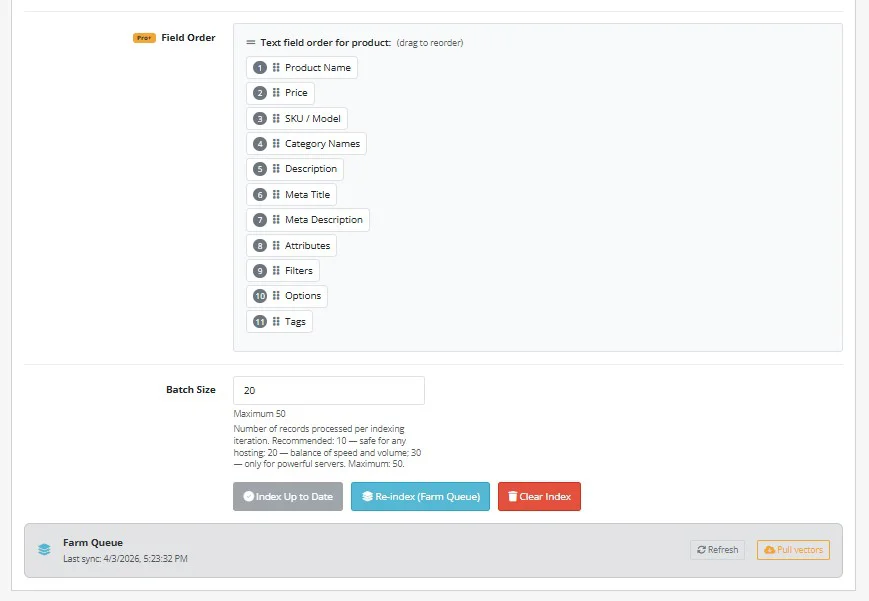 AI Search — Field Order and Farm Queue